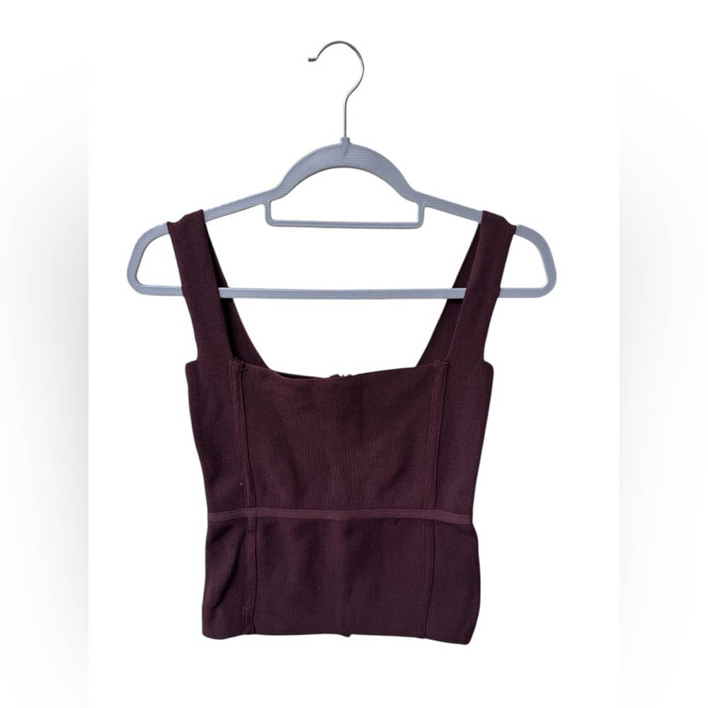 ZARA Burgundy Ribbed Knit Corset Crop Top Size S – Square NeckTank MINIMALIST